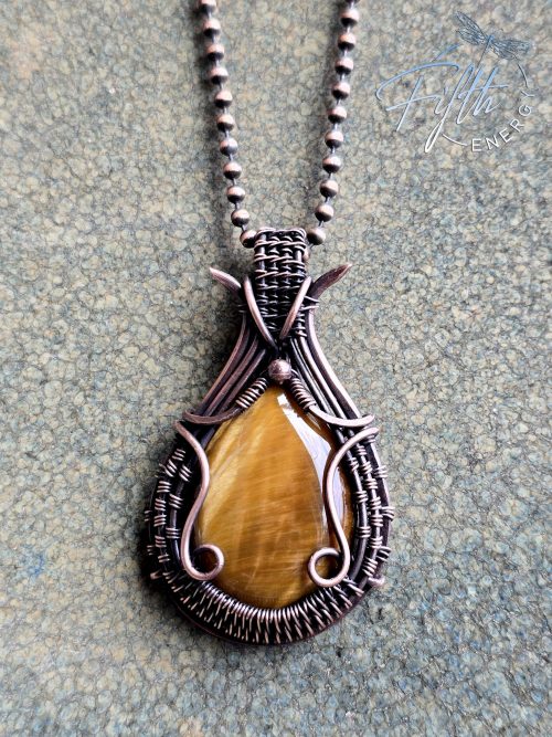 Tigers Eye Teardrop Copper Necklace Fifth Energy Jewelry