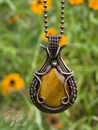 Tigers Eye Teardrop Copper Necklace Fifth Energy Jewelry
