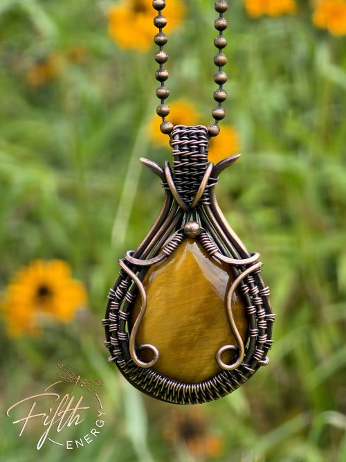 Tigers Eye Teardrop Copper Necklace Fifth Energy Jewelry