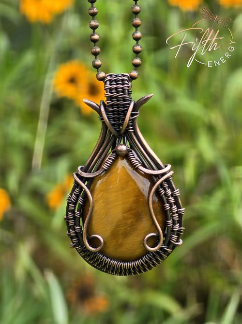 Tigers Eye Teardrop Copper Necklace Fifth Energy Jewelry