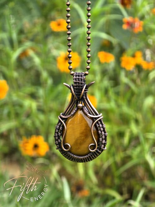 Tigers Eye Teardrop Copper Necklace Fifth Energy Jewelry