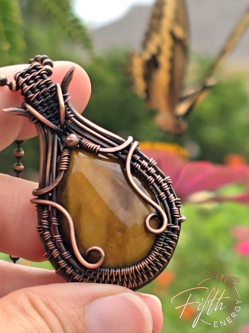Tigers Eye Teardrop Copper Necklace Fifth Energy Jewelry