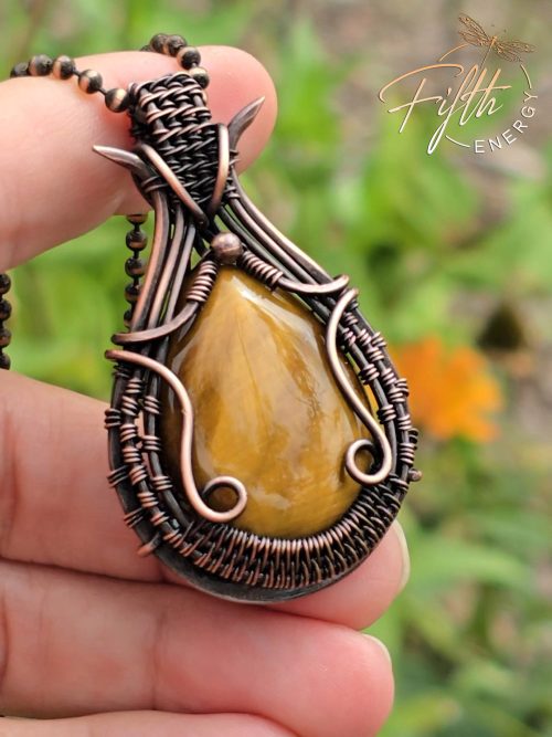 Tigers Eye Teardrop Copper Necklace Fifth Energy Jewelry