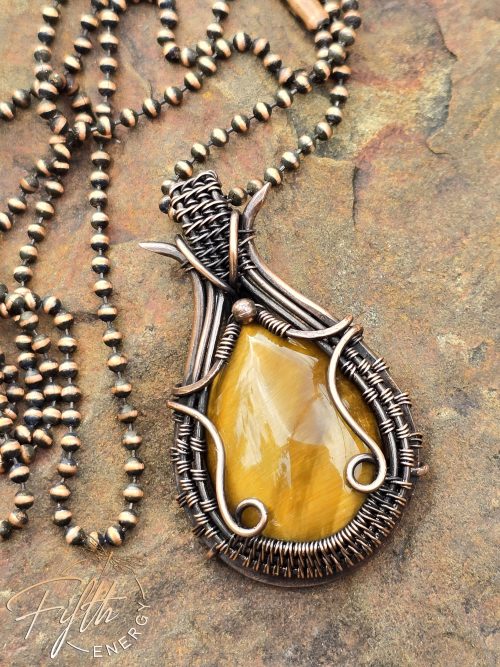 Tigers Eye Teardrop Copper Necklace Fifth Energy Jewelry