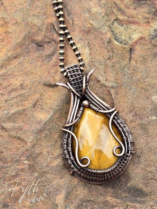 Tigers Eye Teardrop Copper Necklace Fifth Energy Jewelry