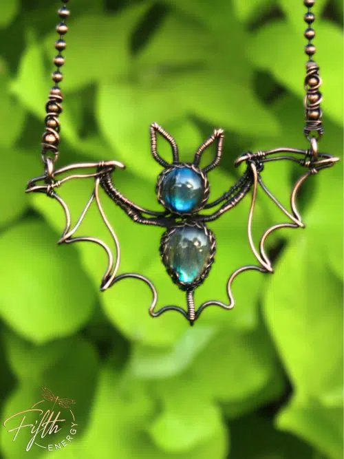 Labradorite Bat Copper Necklace Fifth Energy Jewelry Halloween