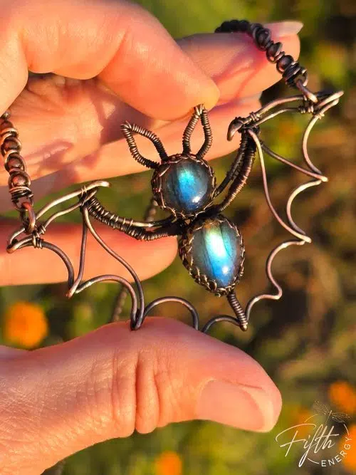 Labradorite Bat Copper Necklace Fifth Energy Jewelry Halloween