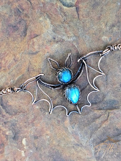 Labradorite Bat Copper Necklace Fifth Energy Jewelry Halloween