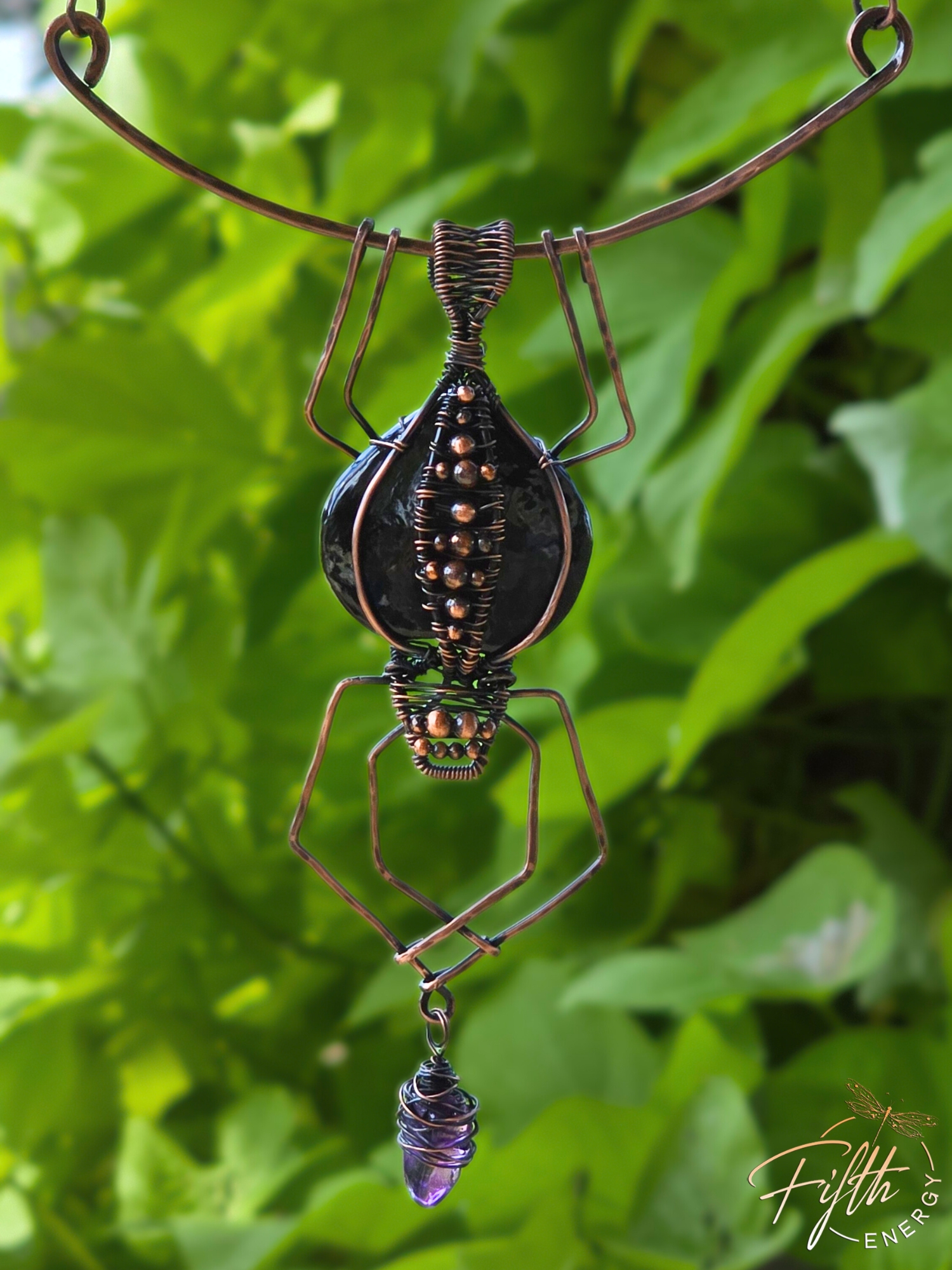 Nuummite Spider Halloween Copper Necklace Fifth Energy Jewelry 01