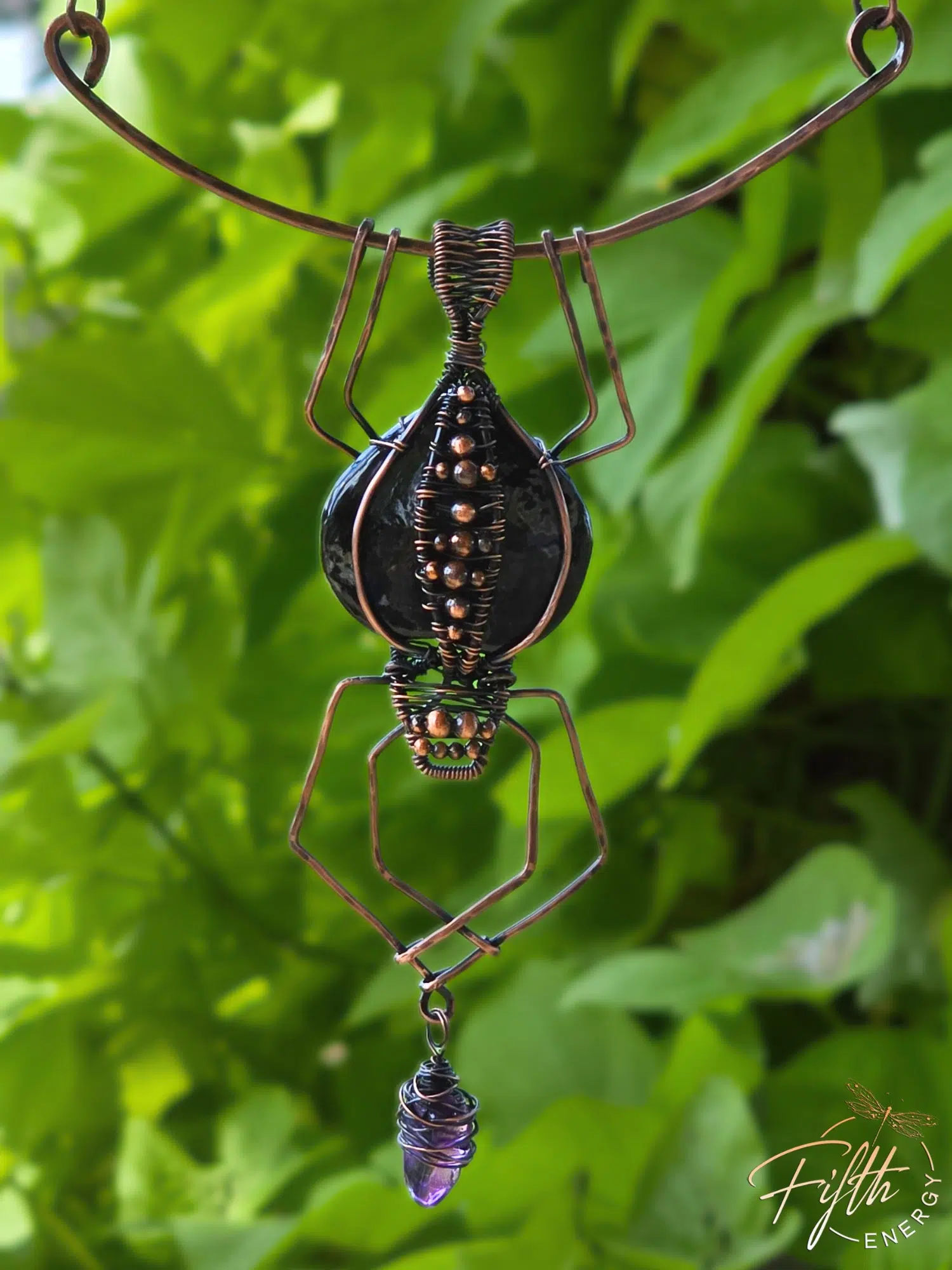 Nuummite Spider Halloween Copper Necklace Fifth Energy Jewelry 01