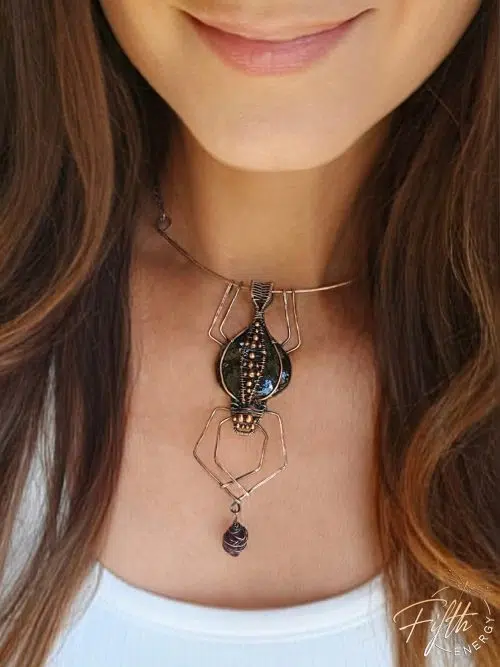Nuummite Spider Necklace | Halloween Inspired Pendant - Image 2