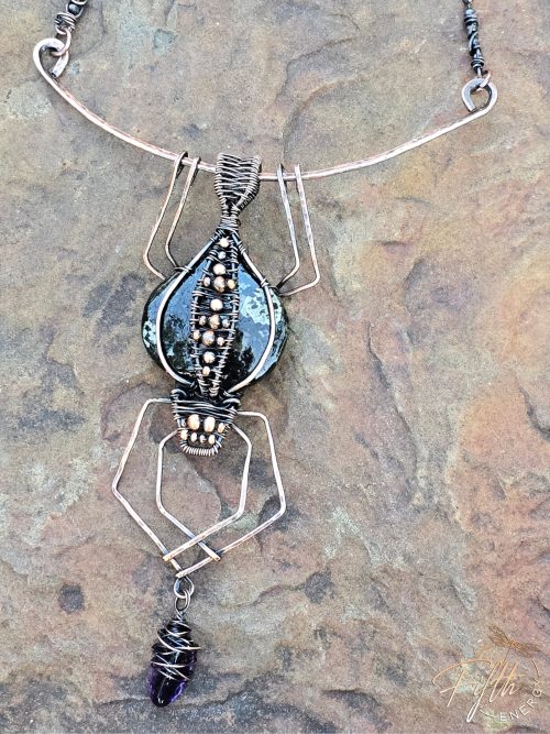 Nuummite Spider Necklace | Halloween Inspired Pendant - Image 4
