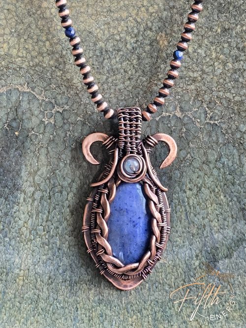Sunset Dumortierite Necklace Celtic Style Pendant Fifth Energy Jewelry Blue