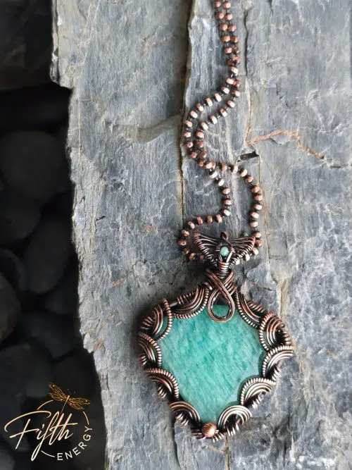 Victorian Style Amazonite Necklace Fifth Energy Jewelry Corset Laced Back Gemstone
