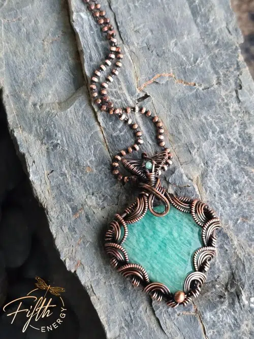 Victorian Style Amazonite Necklace Fifth Energy Jewelry Corset Laced Back Gemstone