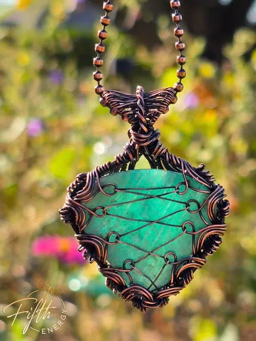 Victorian Style Amazonite Necklace Fifth Energy Jewelry Corset Laced Back Gemstone