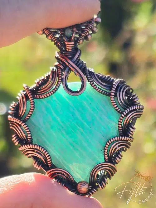 Amazonite Blue Green Copper Necklace Fifth Energy Jewelry Corset Laced Back Gemstone