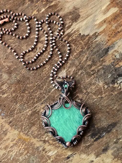 Amazonite Blue Green Copper Necklace Fifth Energy Jewelry Corset Laced Back Gemstone