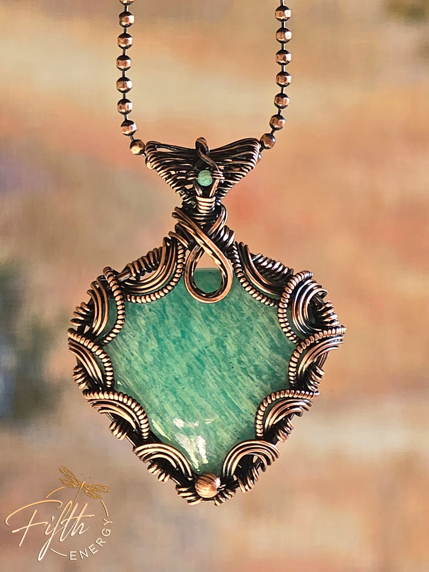 Victorian Style Amazonite Necklace 9 Amazonite Blue Green Copper Necklace Fifth Energy Jewelry Corset Laced Back Gemstone