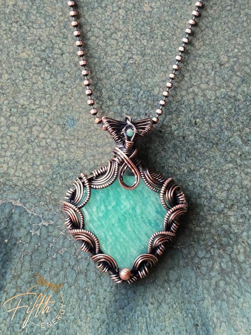 Amazonite Blue Green Copper Necklace Fifth Energy Jewelry Corset Laced Back Gemstone