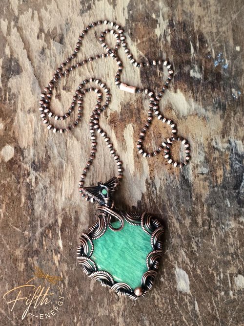 Victorian Style Amazonite Necklace Fifth Energy Jewelry Corset Laced Back Gemstone