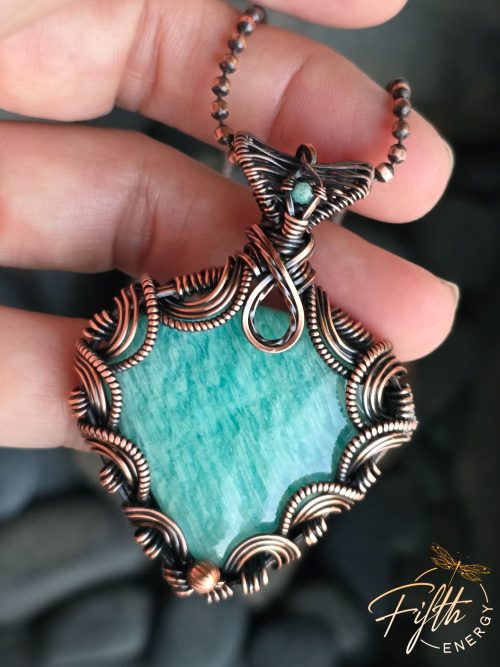 Amazonite Blue Green Copper Necklace Fifth Energy Jewelry Corset Laced Back Gemstone