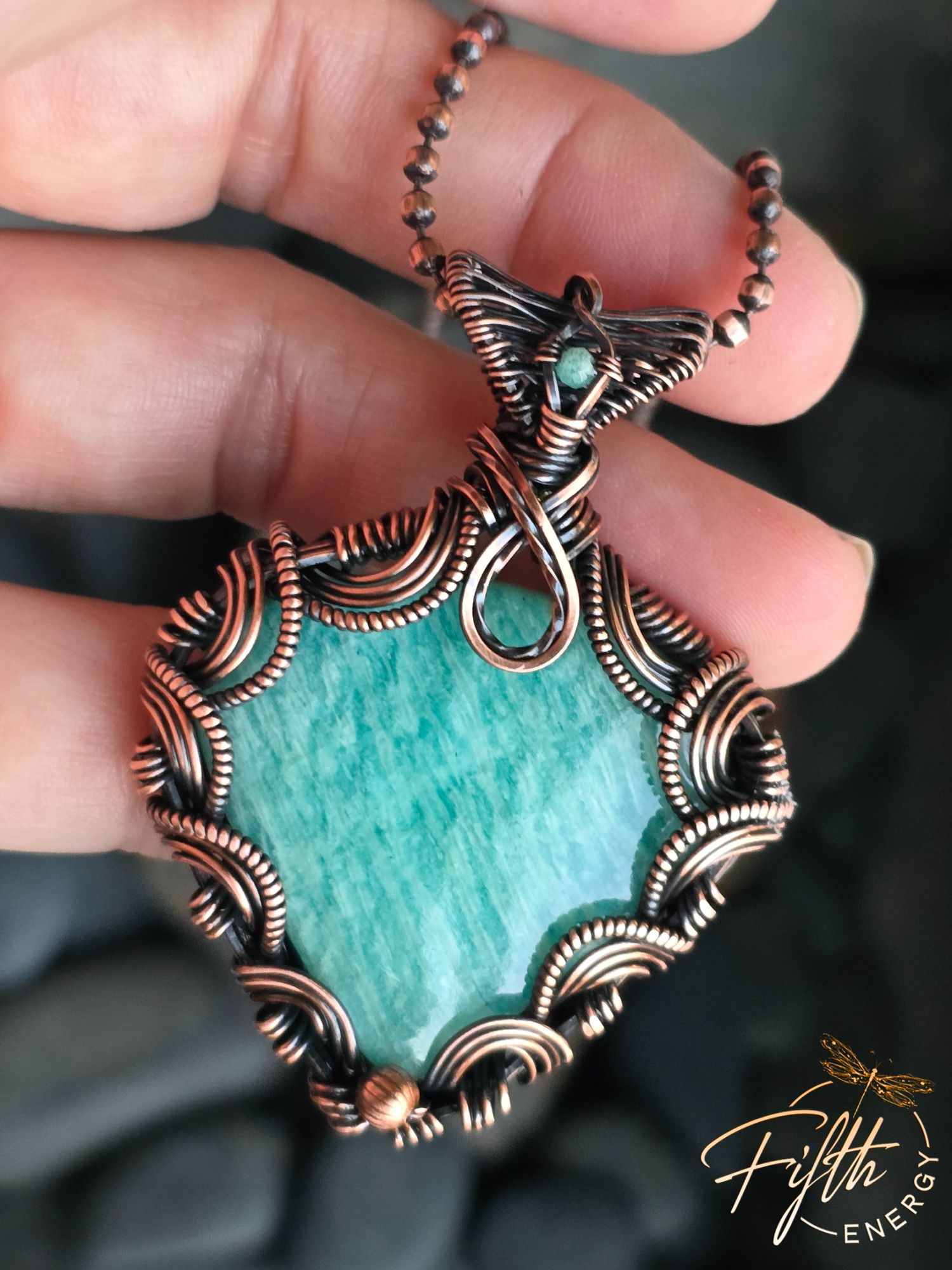 Victorian Style Amazonite Necklace 4 Amazonite Blue Green Copper Necklace Fifth Energy Jewelry Corset Laced Back Gemstone
