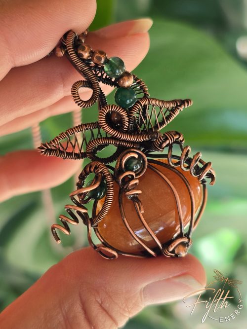 Orange Carnelian Pumpkin Necklace Fifth Energy Jewelry Halloween Fall Thanksgiving November Copper