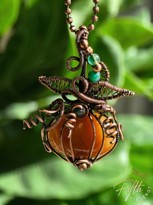 Orange Carnelian Pumpkin Necklace Fifth Energy Jewelry Halloween Fall Thanksgiving November Copper