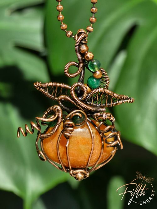 Orange Carnelian Pumpkin Necklace Fifth Energy Jewelry Halloween Fall Thanksgiving November Copper