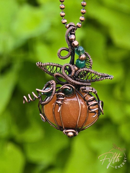 Orange Carnelian Pumpkin Necklace Fifth Energy Jewelry Halloween Fall Thanksgiving November Copper