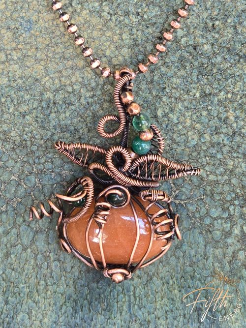 Orange Carnelian Copper Necklace Fifth Energy Jewelry Halloween Fall Thanksgiving November