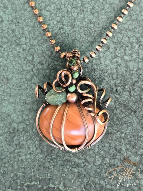 Jasper Pumpkin Necklace Fifth Energy Jewelry Halloween Fall Thanksgiving November Copper