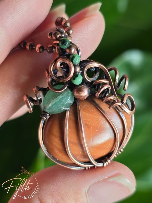 Jasper Pumpkin Necklace Fifth Energy Jewelry Halloween Fall Thanksgiving November Copper