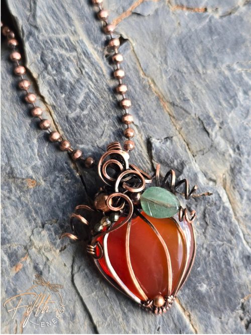 Mini Carnelian Pumpkin Necklace Fifth Energy Jewelry Halloween Fall Thanksgiving November