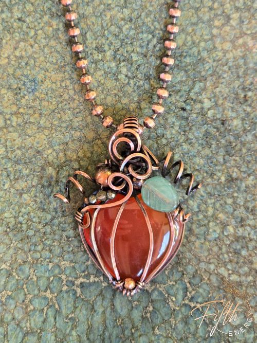 Mini Carnelian Pumpkin Necklace Fifth Energy Jewelry Halloween Fall Thanksgiving November