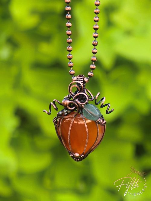 Mini Carnelian Pumpkin Necklace Fifth Energy Jewelry Halloween Fall Thanksgiving November