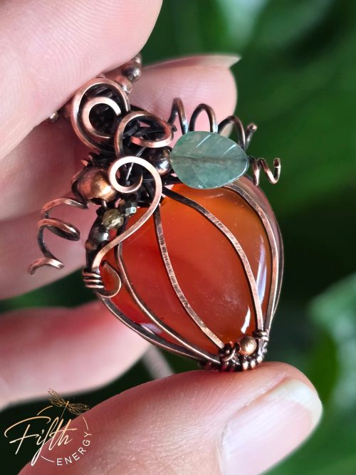 Mini Carnelian Pumpkin Necklace Fifth Energy Jewelry Halloween Fall Thanksgiving November