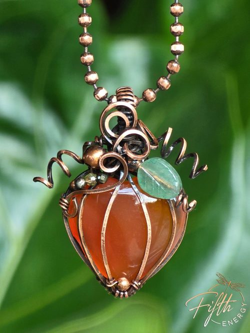 Mini Carnelian Pumpkin Necklace Fifth Energy Jewelry Halloween Fall Thanksgiving November