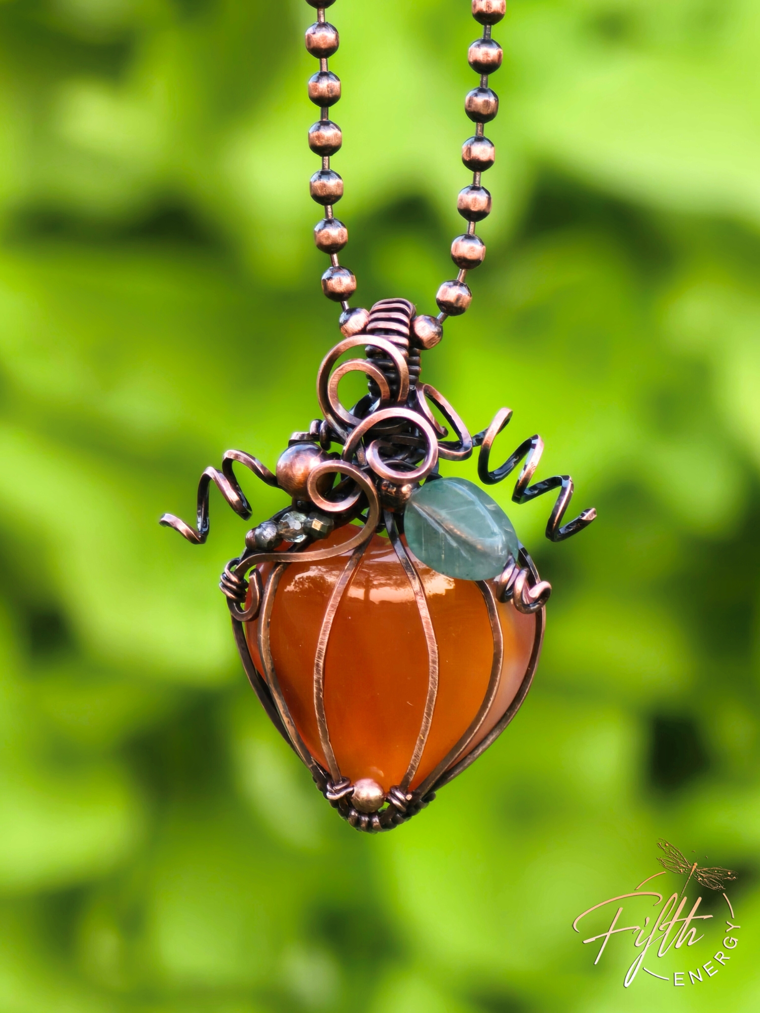 Mini Carnelian Pumpkin Necklace Fifth Energy Jewelry Halloween Fall Thanksgiving November