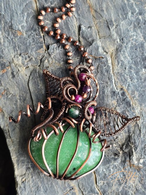 Zoisite Pumpkin Necklace Fifth Energy Jewelry Halloween Fall Thanksgiving November Copper