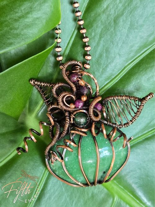 Zoisite Pumpkin Necklace Fifth Energy Jewelry Halloween Fall Thanksgiving November Copper
