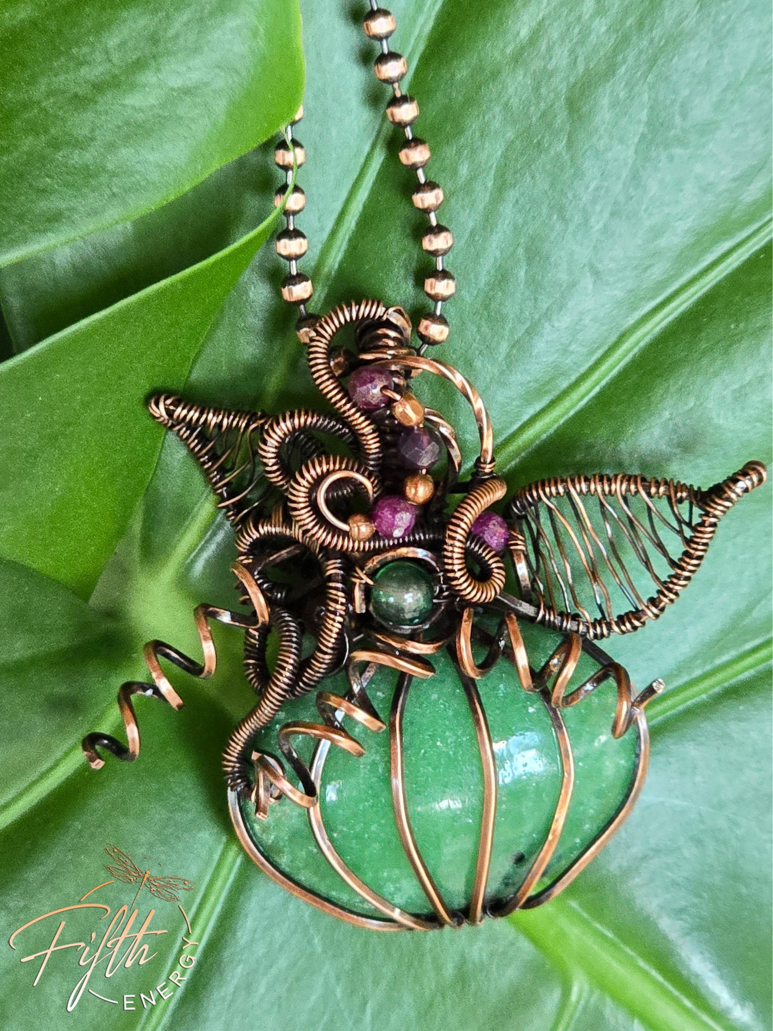 Zoisite Pumpkin Necklace Fifth Energy Jewelry Halloween Fall Thanksgiving November Copper