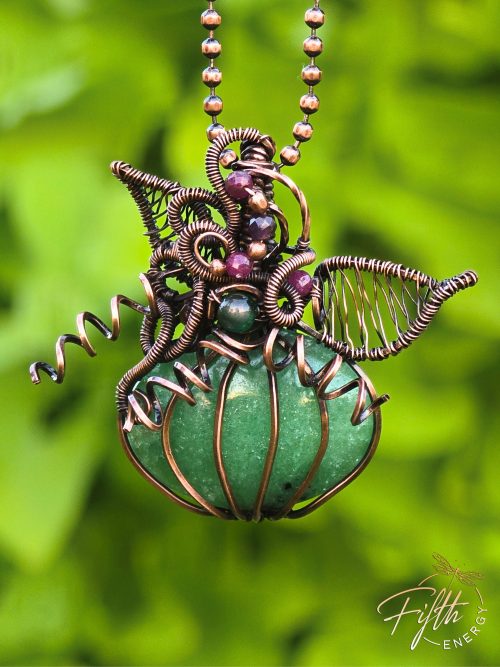 Zoisite Pumpkin Necklace Fifth Energy Jewelry Halloween Fall Thanksgiving November Copper