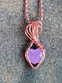 Dragons Blood Jasper 2 Dainty Amethyst Heart Necklace
