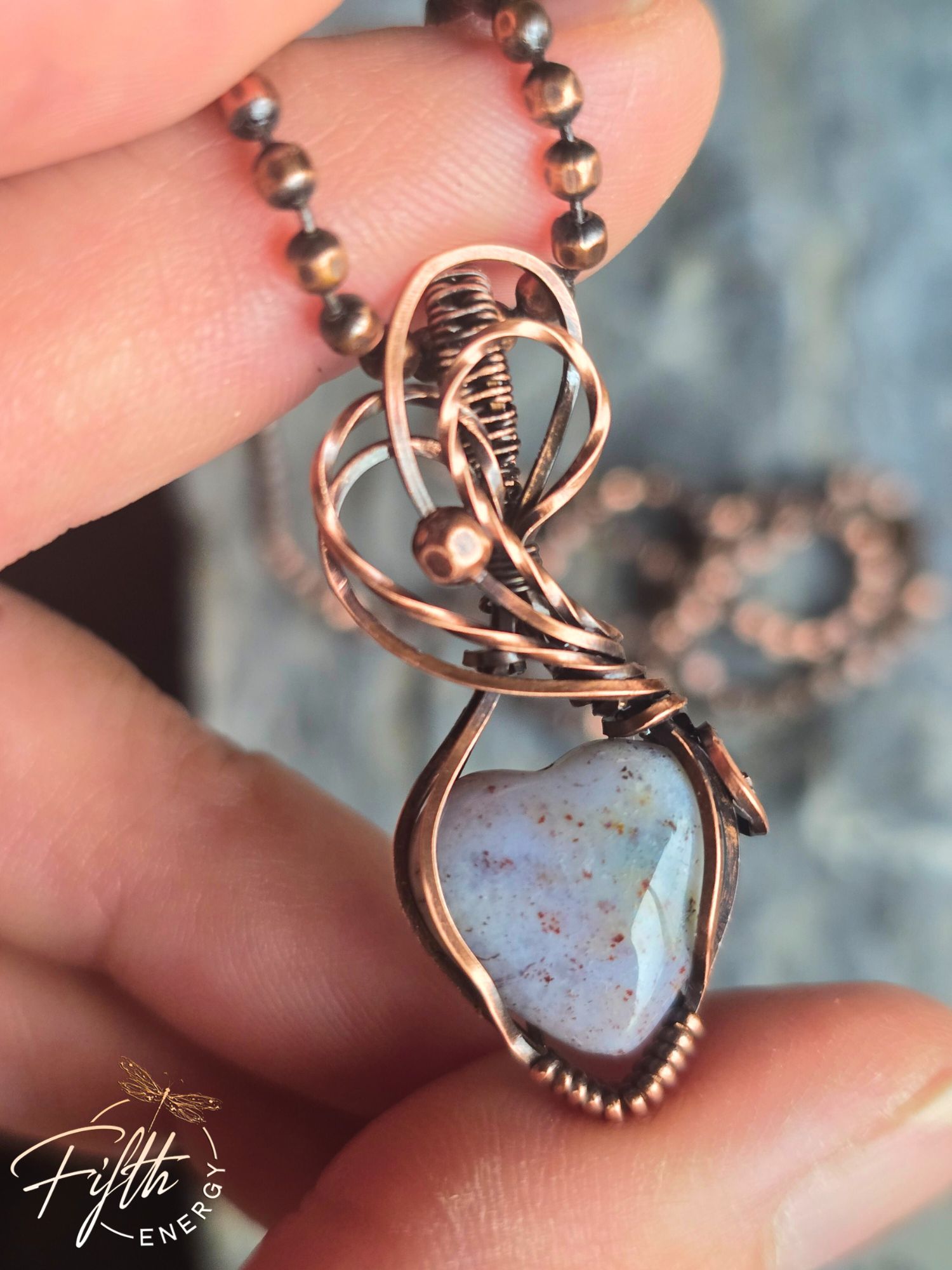 Indian Agate Heart Pendant 3 Small 10mm natural Indian Agate heart pendant on patinaed copper chain