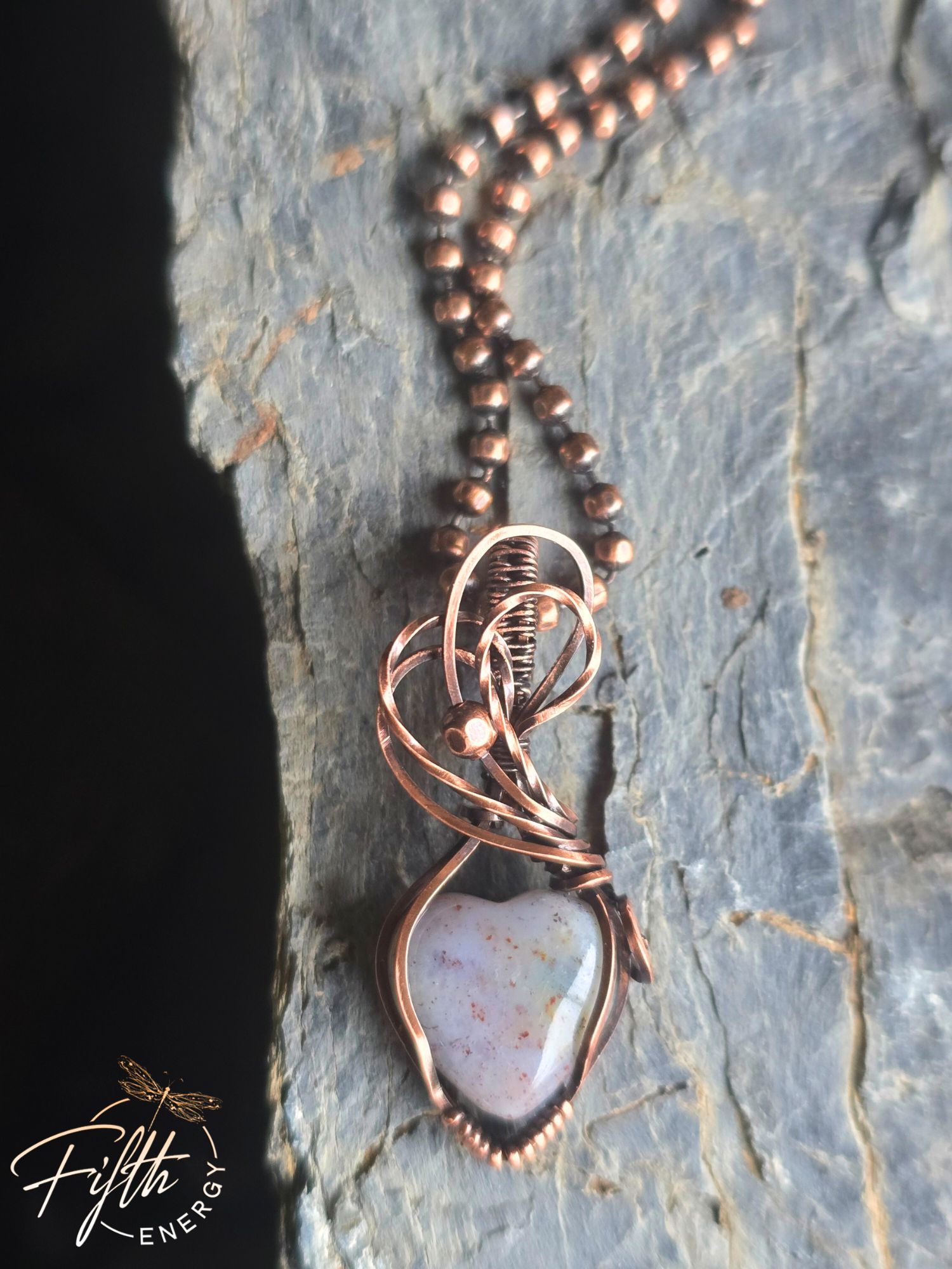 Indian Agate Heart Pendant 4 Artisan copper wire wrapped Indian Agate heart charm with unique multicolor patterns