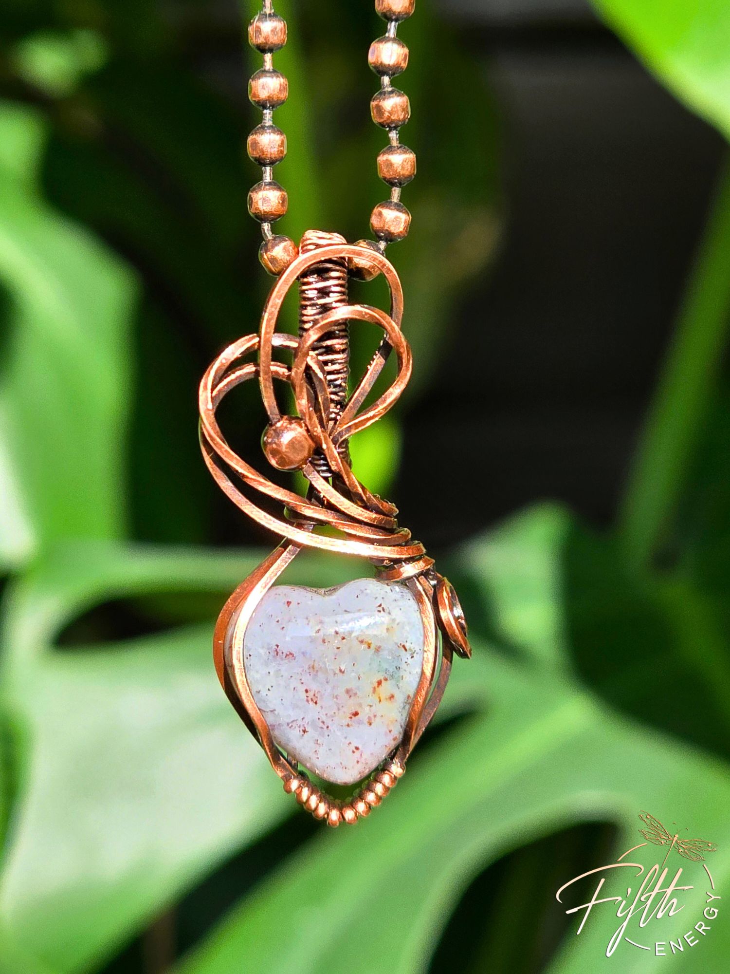 Indian Agate Heart Pendant 6 One-of-a-kind Indian Agate gemstone heart pendant on an 18-inch copper ball chain